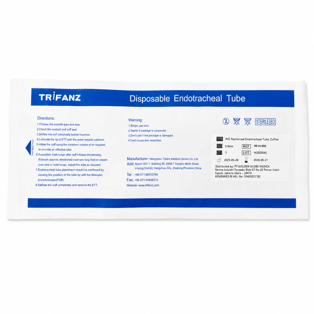 TRIFANZ - PVC Reinforced Endotracheal Tube (Cuffed) + Stylet (1box isi 10pcs) - Image 3